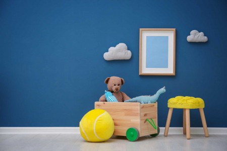 Chambre enfants intérieur bleu peintures saines et labellisées
